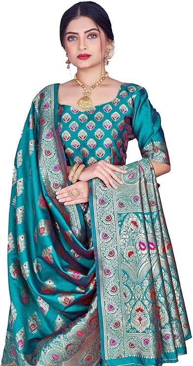 SHRIMAY Radiant Elegance: Amisha Meenakari Banarasi Silk Saree Adorned 