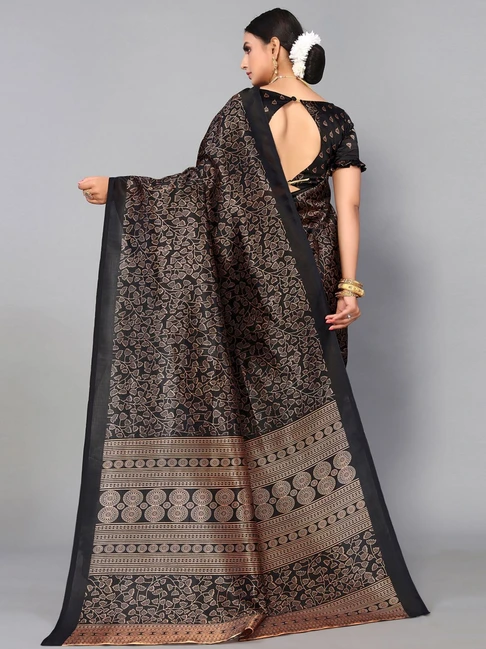 Satrani Black Woven Saree With Unstitched Blouse 