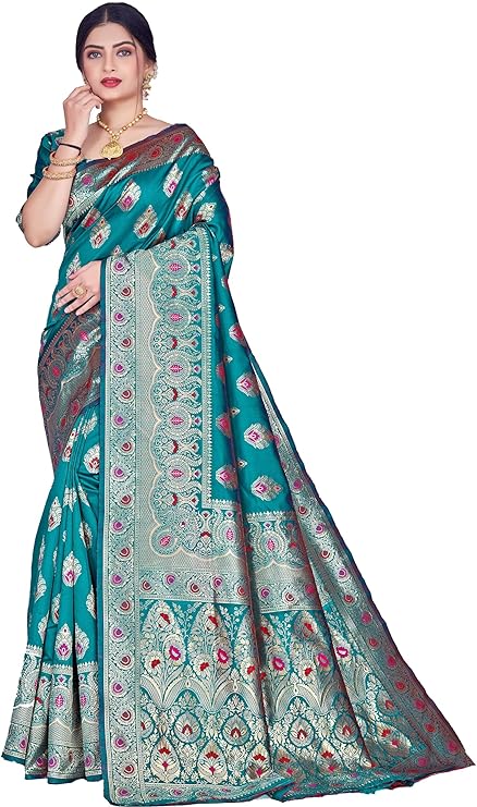 SHRIMAY Radiant Elegance: Amisha Meenakari Banarasi Silk Saree Adorned